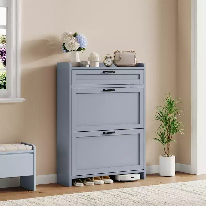 Shoe Cabinet with 2 Flip & 1 Top Drawer,Wooden Shoe Organizer with Adjustable Shelf, Freestanding Entryway Storage for Hallway & Living Room