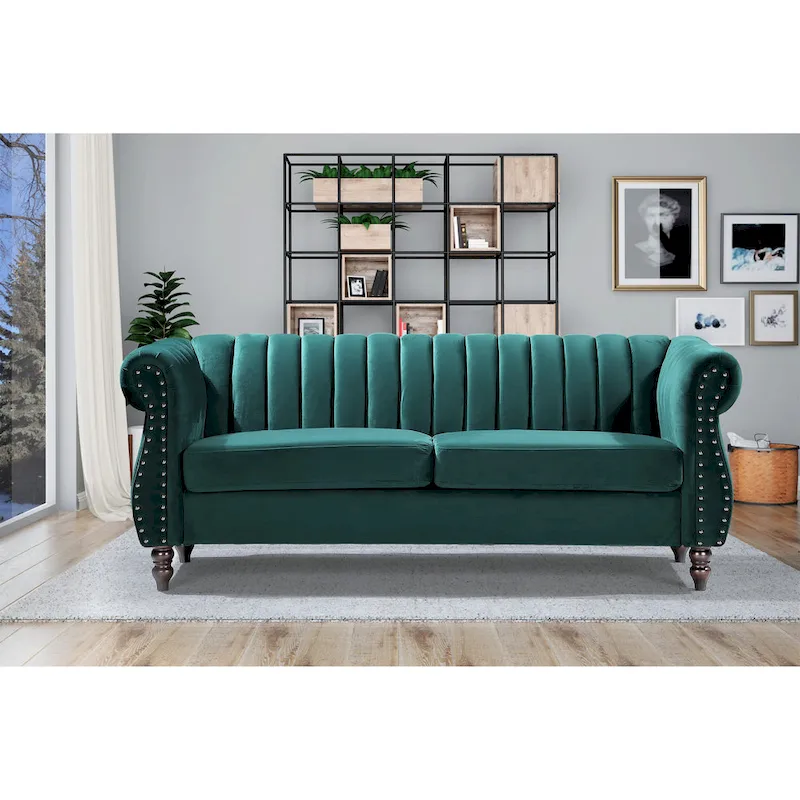 Charlot Velvet Chesterfield Rolled Arm Sofa