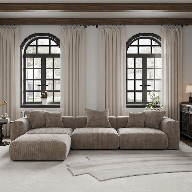 Modern Sectional Couch Sofa with 5 Pillows, Luxurious Modular Sectional Couch with Chaise Ottoman