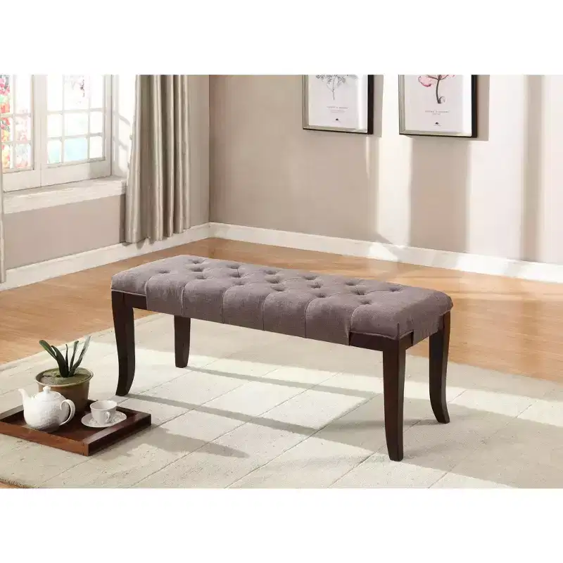 Linon Brown Fabric Tufted Ottoman Bench