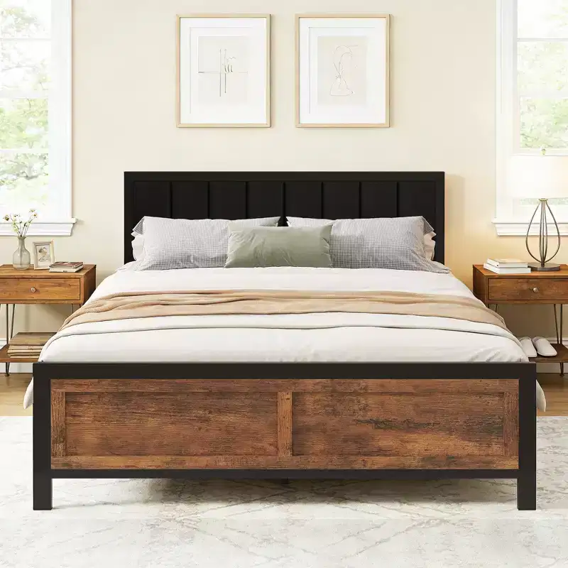 Dyonery Bed Frame, PU Leather Upholstered Headboard, Metal Platform Bed with Under Bed Storage, No Box Spring Needed, Noise Free, Easy Assembly