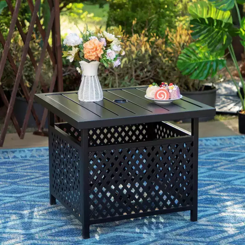 Captiva Designs 3pc Patio Square Bistro Table & Grayish Brown Textilene Sling Swivel Chairs