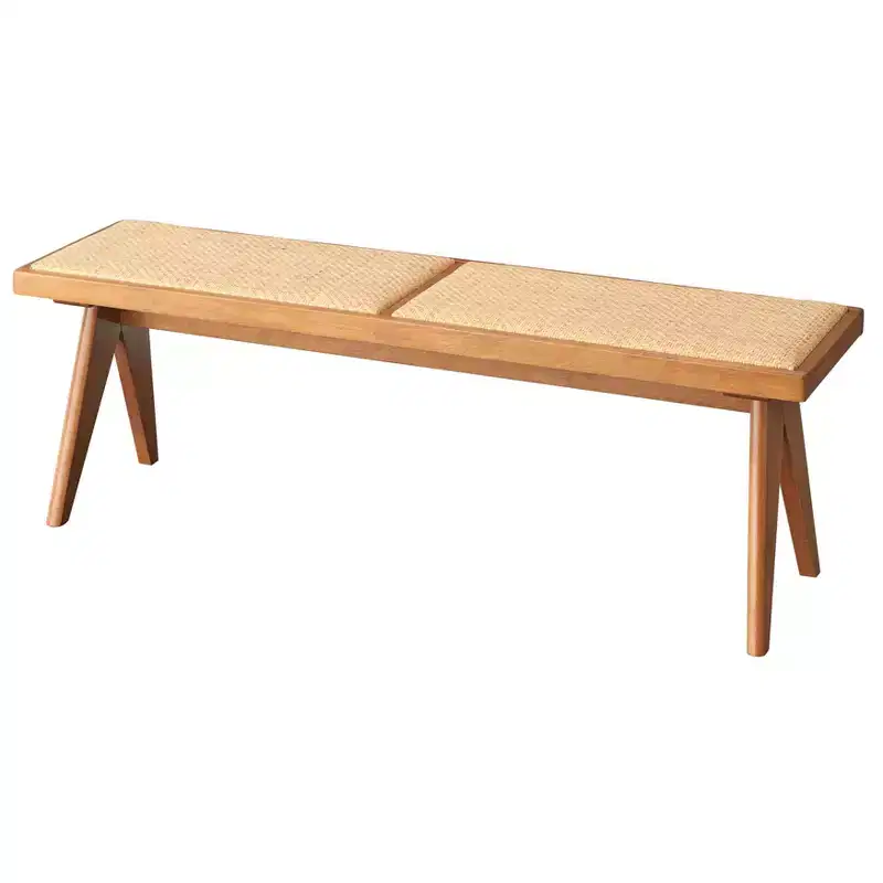 Valentina Modern Rattan Solid Wood Dining Bench Light Walnut