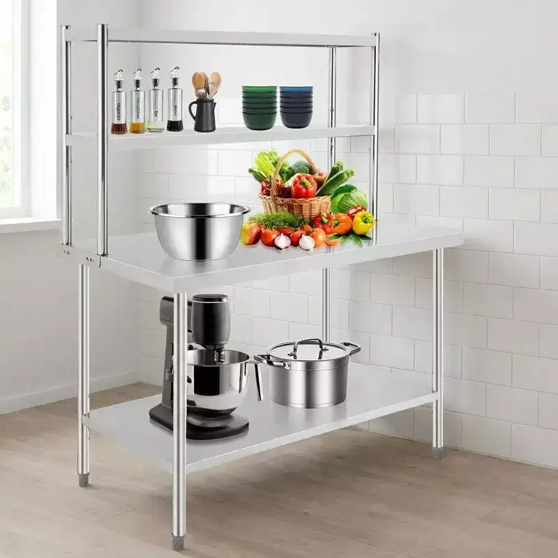 Garvee Commercial Stainless Steel Tables, Prep Table with Adjustable Shelves for Restaurant, Kitchen, Silver