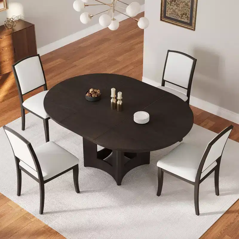 Farmhouse Extendable Round Dining Table Set with 4 Chairs