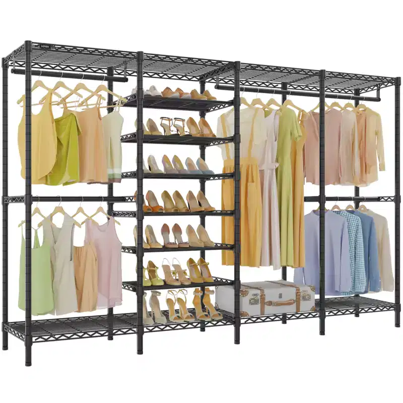 VIPEK S4 Heavy Duty Clothes Rack with Shoe Shelves Freestanding Clothing Rack with Adjustable Wire Shelves, Closet Organizer, Garment Rack, Black