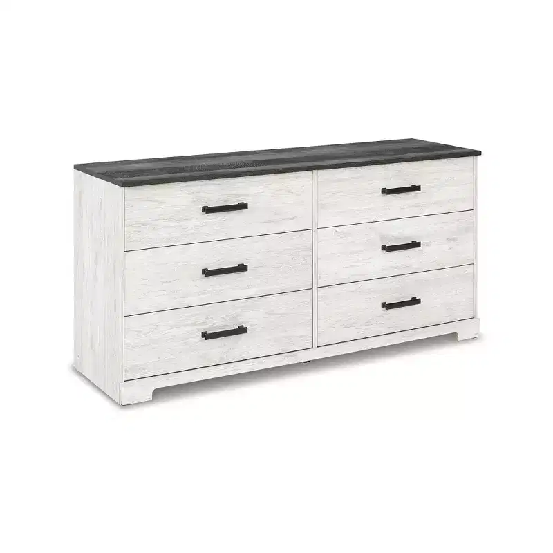 6-Drawer Dresser, Two-Tone Whitewash & Rustic Gray, Modern Farmhouse, 52.72