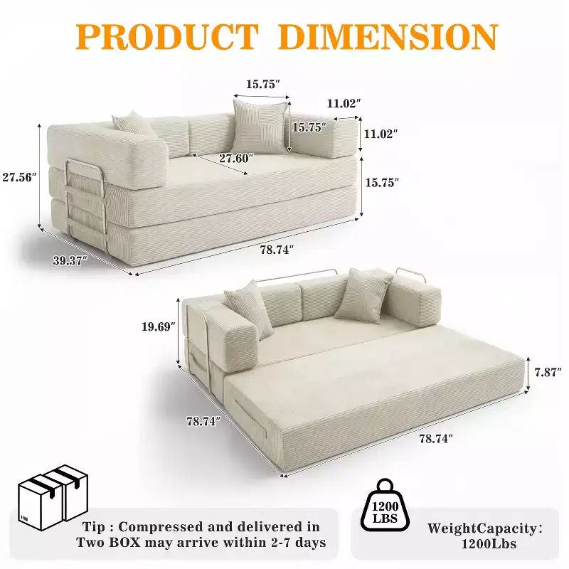 Dyonery Multi-functional Corduroy Sofa Bed, Floor Sofa, High-Resilience Slow-Returning Fill, No Installation Required, Suitable for Living Room
