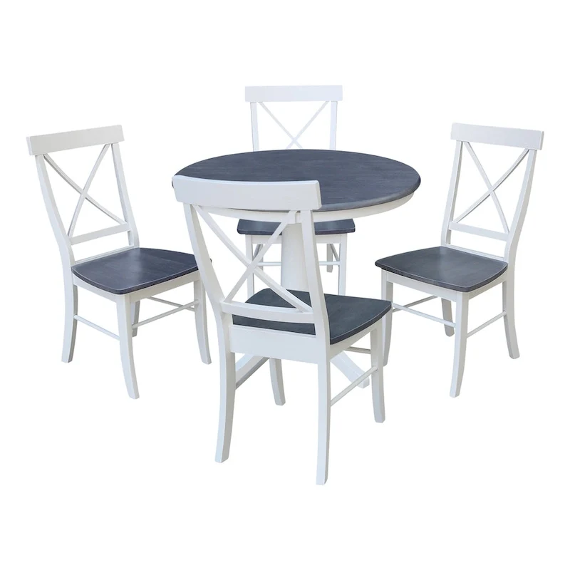 36 in Solid Wood Round Top Pedestal Dining Table with 4 Dining Chairs