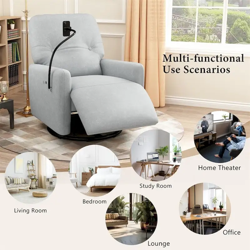 270 Degree Swivel Electric Recliner with a Phone Holder