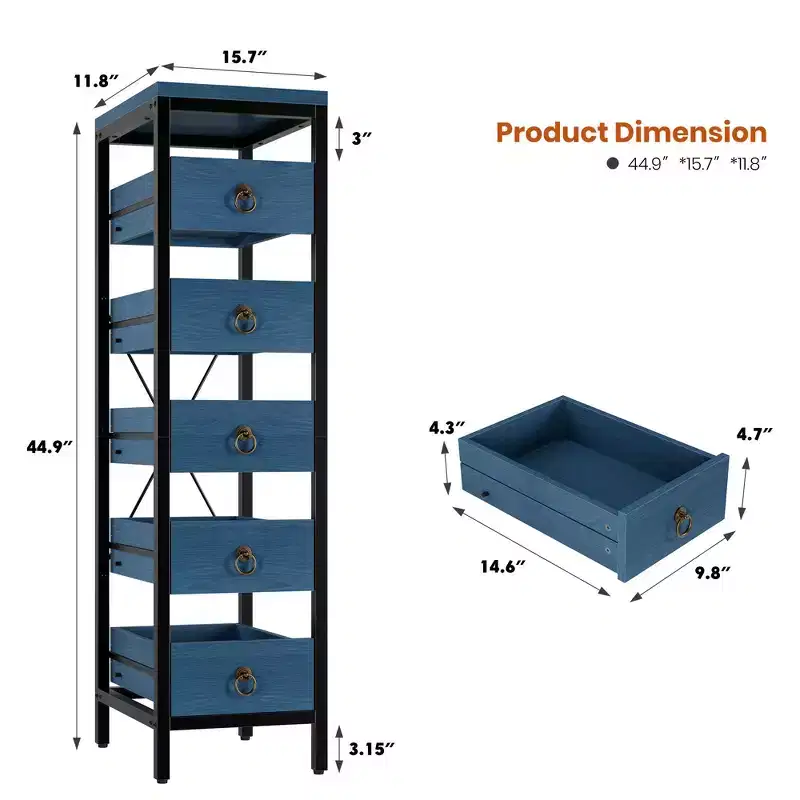 Kitchen Storage Rack 5-Tier Narrow with Pull-Out Drawer Baskets Multi-Purpose Space-Saving Organizer for Fruit Vegetables Snacks Living Room Bathroom