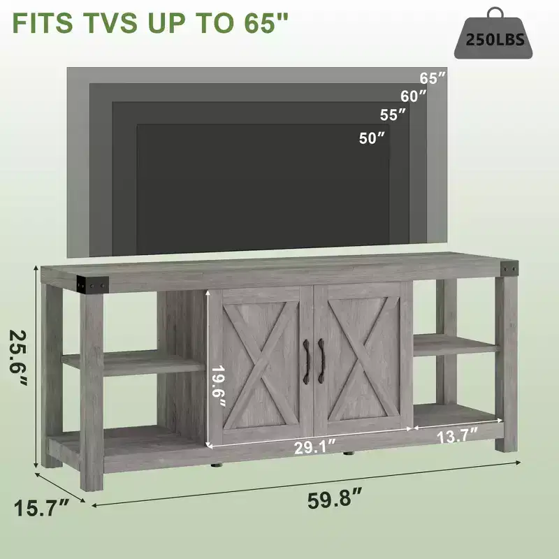 CuisinSmart Farmhouse Wooden TV Cabinet Up To 65'' TVs, TV Media Console Table with Adjustable Shelves & 2 Cabinets, for Living Room Bedroom