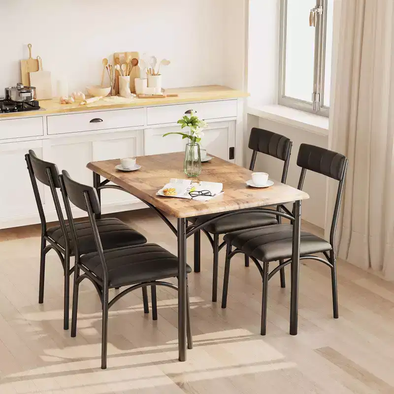 Dining Table Set for 4 for Small Spaces, Kitchen Table with 4 Upholstered Chairs, Modern Wood & Metal Frame for Apartment, Dining Room