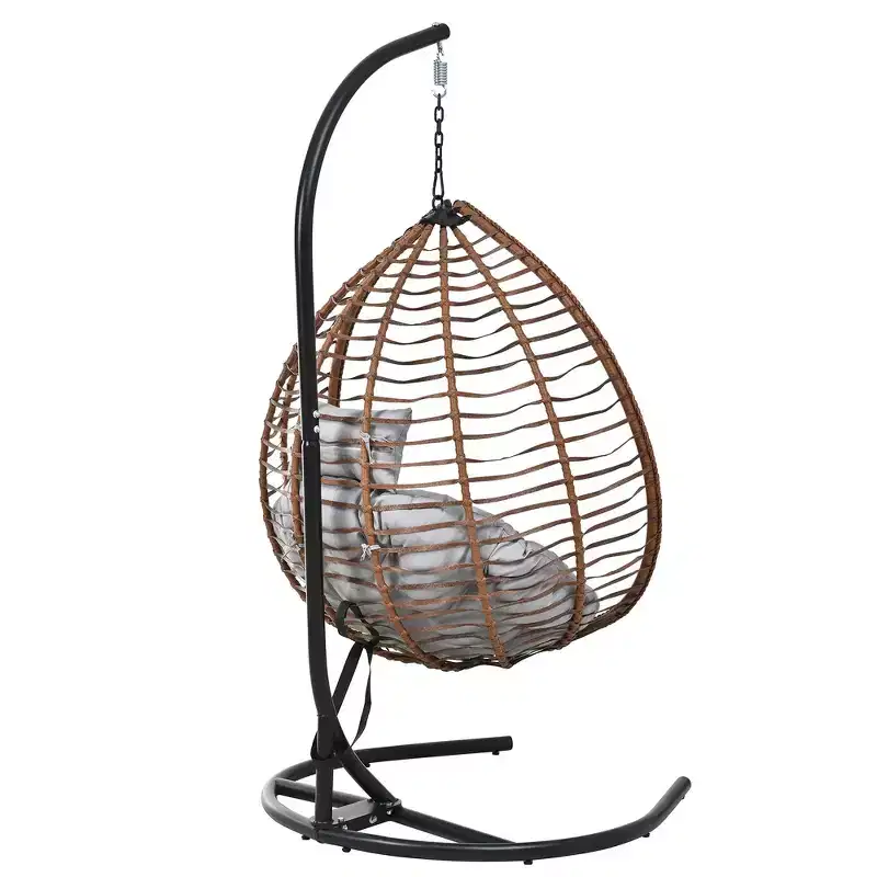 Whisen Hanging Hammock Chair with Stand, Egg Swing Chair with Iron Frame and Cushion & Headrest