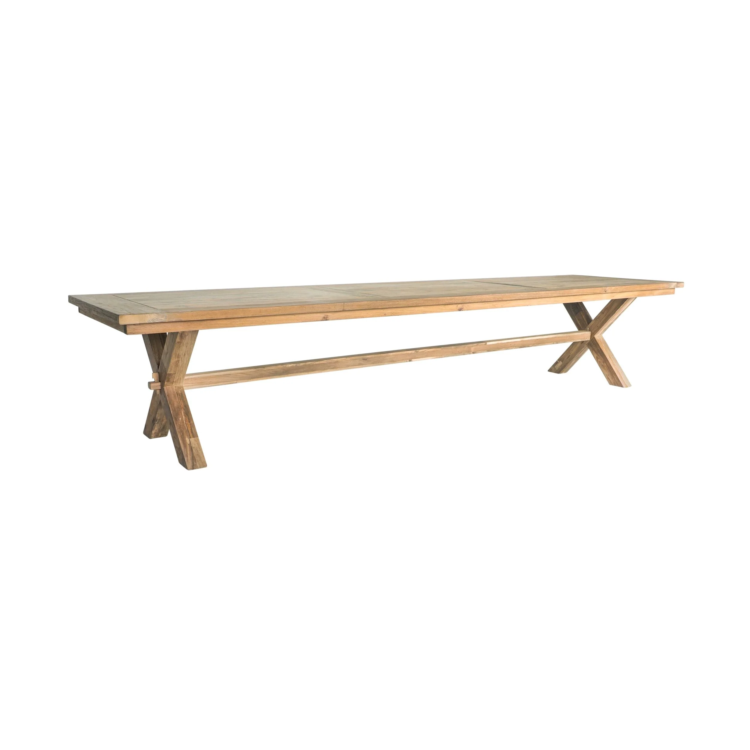 Reclaimed Teak Cross Leg Solid Timber Dining Table Natural 400cm