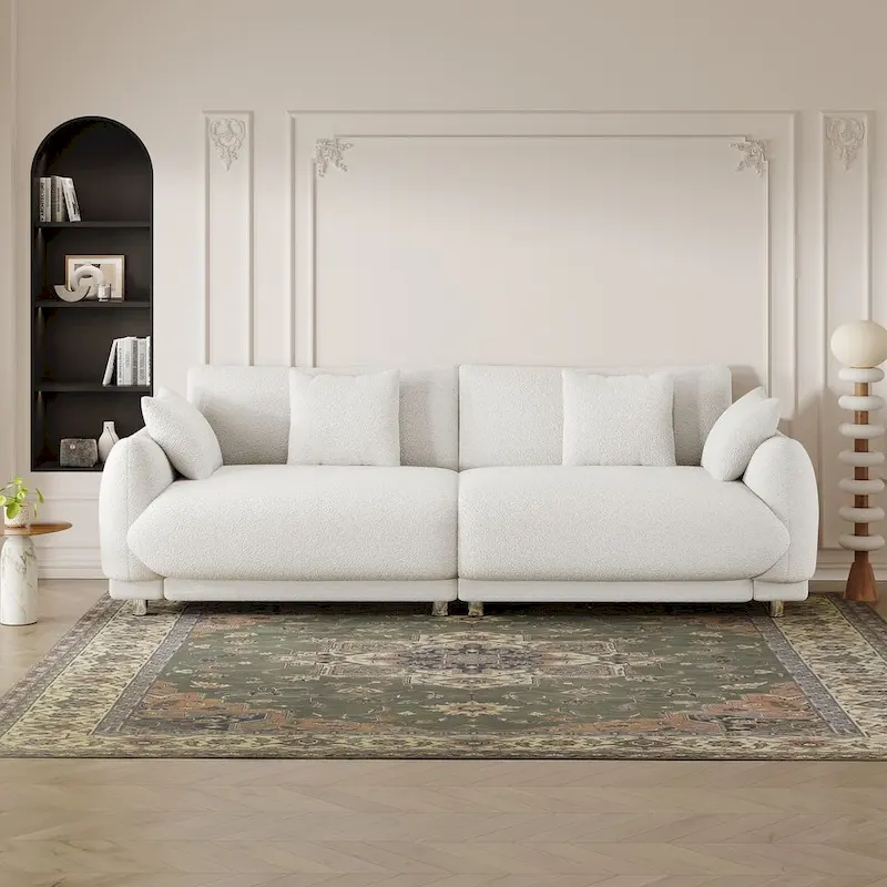 86.6 Modern Teddy Velvet Triple Sofa with 4 Pillows and Metal Legs