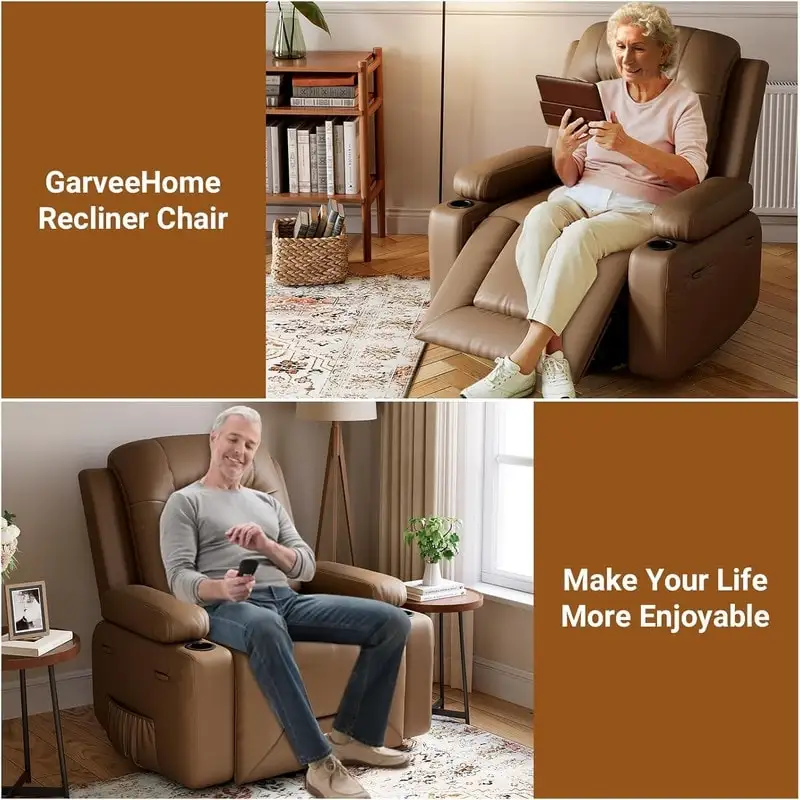 Power lift recliner chair with massage, cup holders, and side pocket.