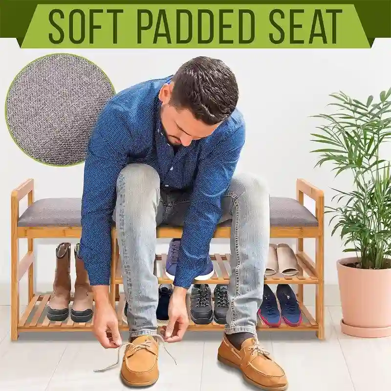 2 in 1 Bamboo Shoe Rack Bench - 40D x 20W x 13H
