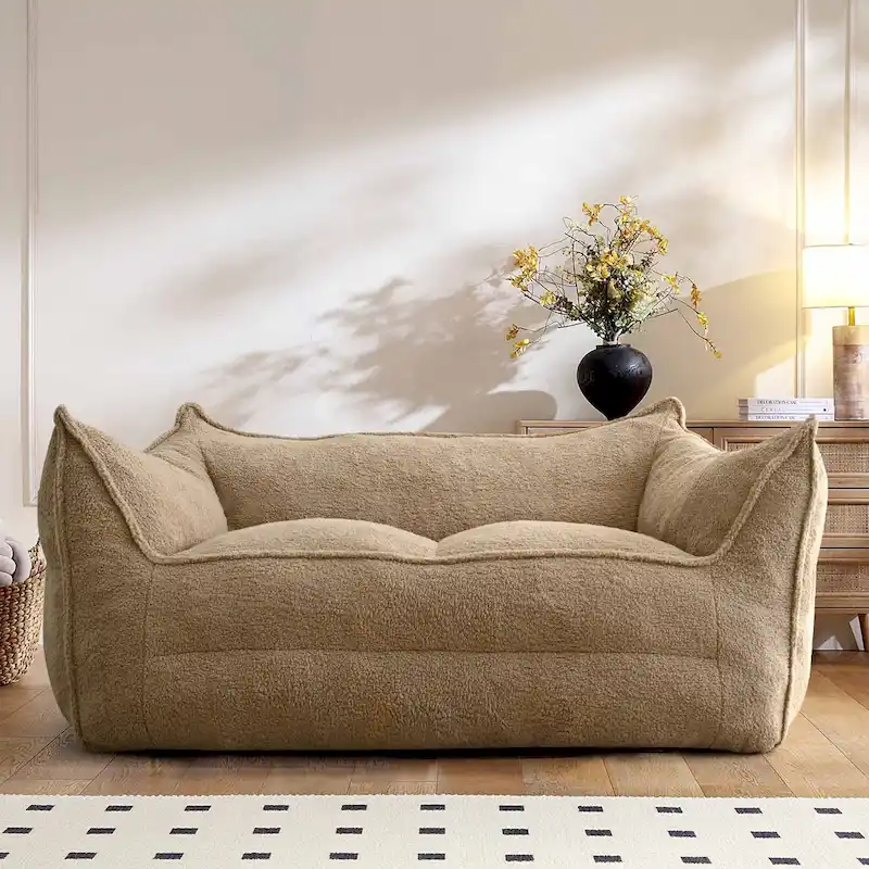 2 Seater Bean Bag Sofa Loveseat Teddy Faux Fabric Fabric Lazy Sofa Bean Bag Chair