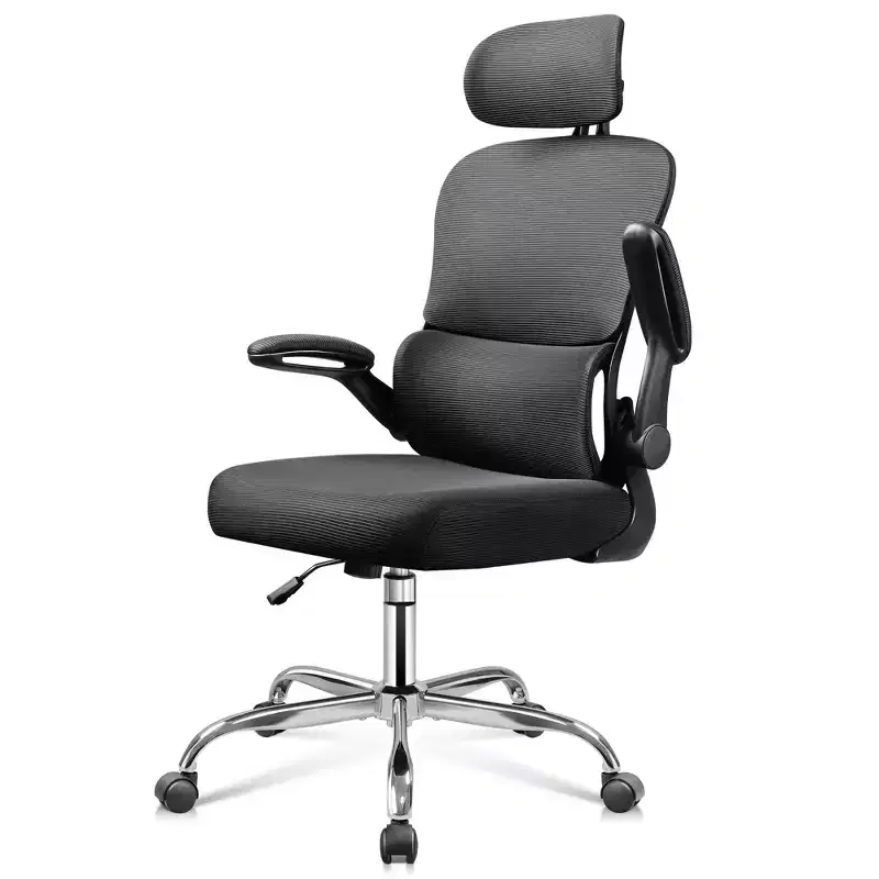 DEXYLLO Mesh Office Chair, Ergonomic Comfort with 3D Headrest & Flip-Up Armrests, Ideal for Professionals & Gamers,Black