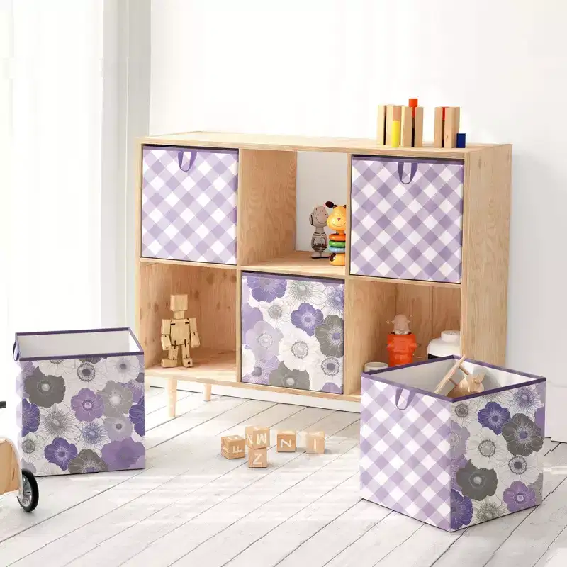 Bacati - Watercolor Floral Purple/Gray Fabric Storage Box/Tote Small