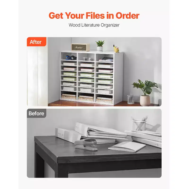24-Compartment Literature Organizer, Office Mailbox with Adjustable Shelves, MDF, White