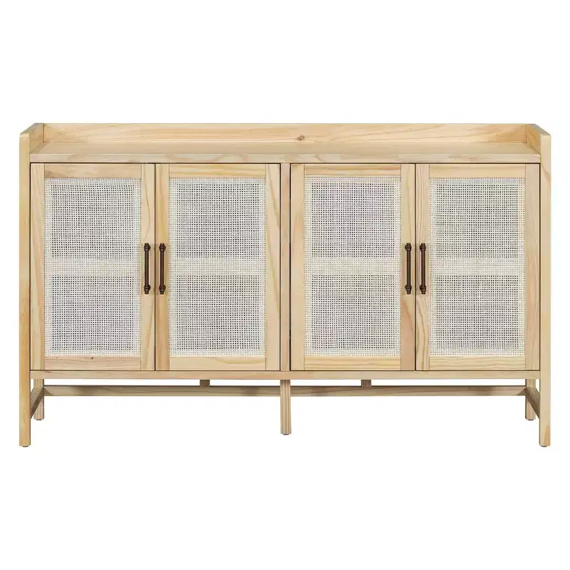 Hostack Sideboard Buffet Cabinet with Rattan Doors and Storage for Entryway Dining Room Kitchen Living Room, Natural