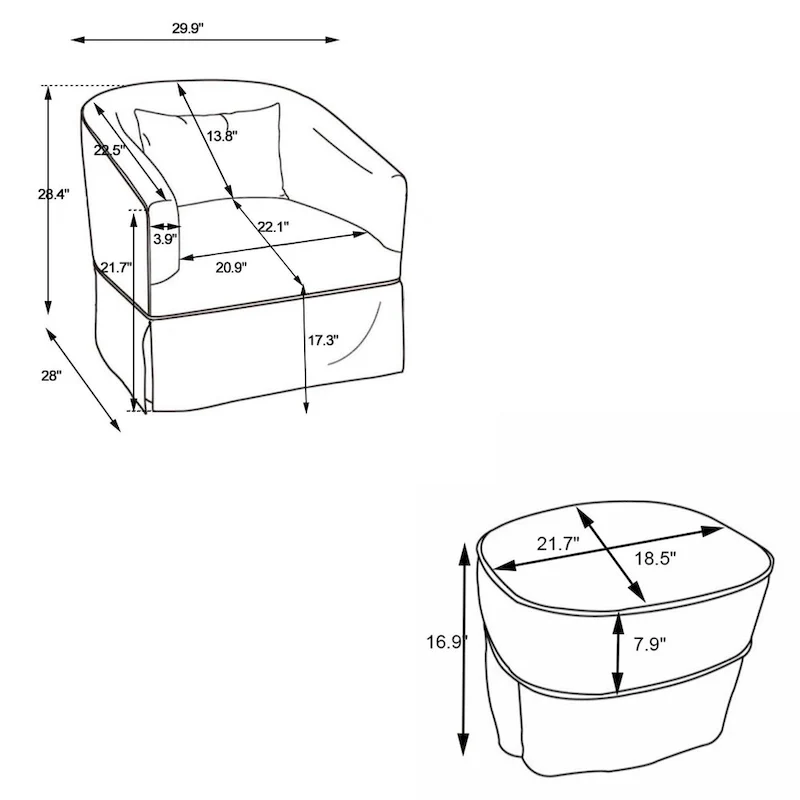 Swivel Barrel Chair With Ottoman, Swivel Accent Chairs Armchair, Reading Chairs, Round Barrel Chairs with Black Metal Base