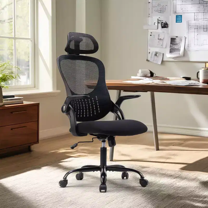 JIONJOY High Back Ergonomic Mesh Office Chair - Adjustable Headrest, Flip-Up Arms, Breathable Mesh Back, Swivel Task Chair for Home & Office
