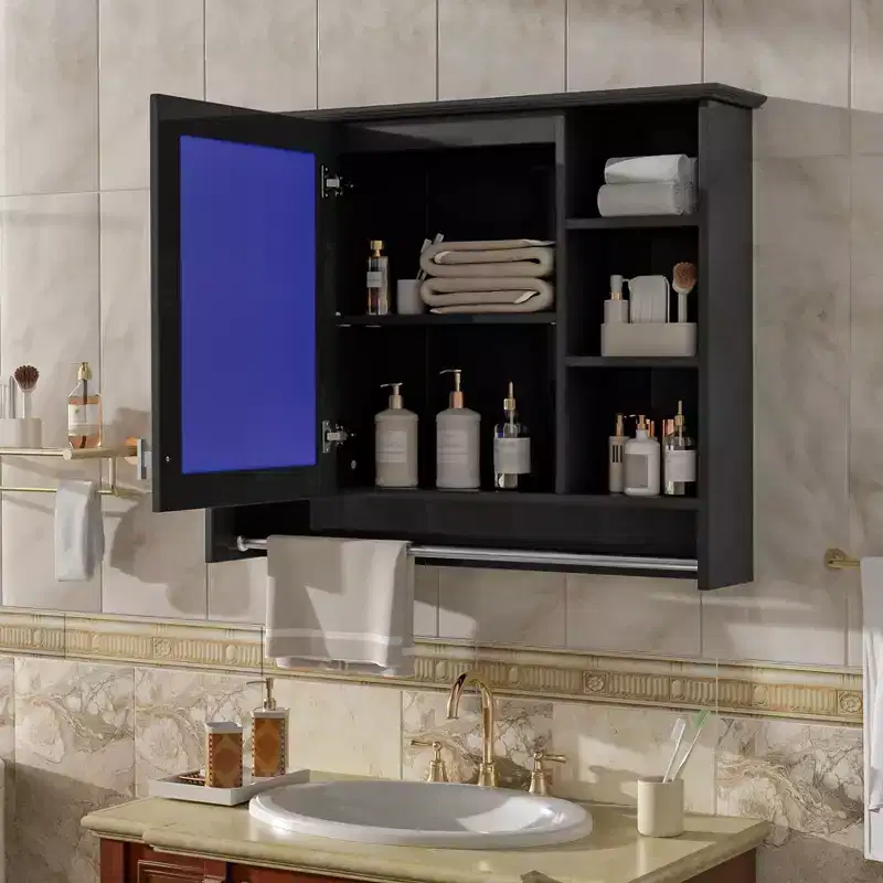 36 Inch Bathroom Wall Cabinet, Wall Mounted Medicine Cabinet with Towel Rack & Open Shelves, Over Toilet Floating Storage Cabinet for Bathroom
