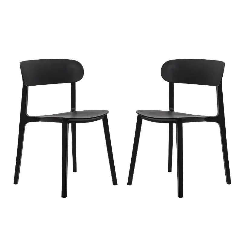 Flash Furniture Dover Set of 2 Indoor-Outdoor Stacking Patio Chairs with Curved Backrests, Commercial All-Weather Resin Chairs