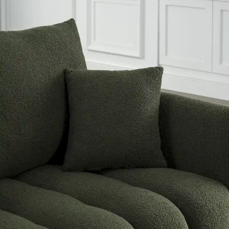 2-Pieces 6-Seat Teddy Fabric Sectional Sofa Set (3+3) with Wooden Frame & 6 Pillows
