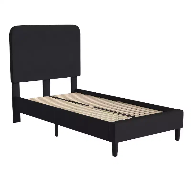 Merrick Lane Platform Bed with Headboard - Upholstered Frame - 14 Wooden Slats - No Box Spring Required