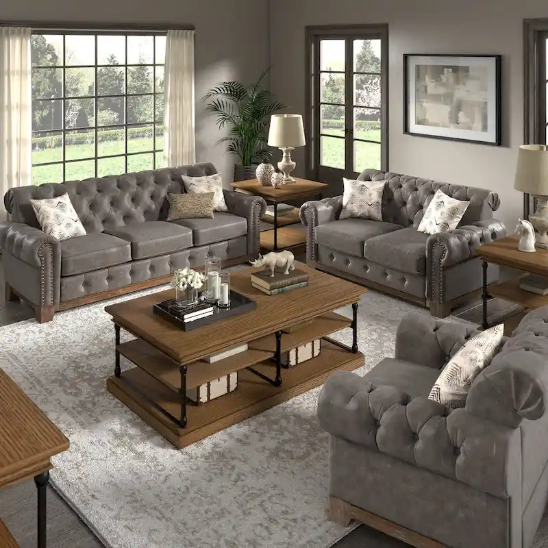 Greenwich Tufted Rolled Arm Nailhead Chesterfield Loveseat by iNSPIRE Q Artisan