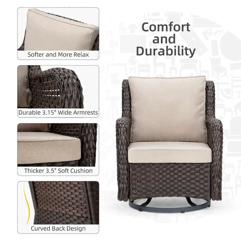 3 Pieces Rocking Wicker Bistro Set