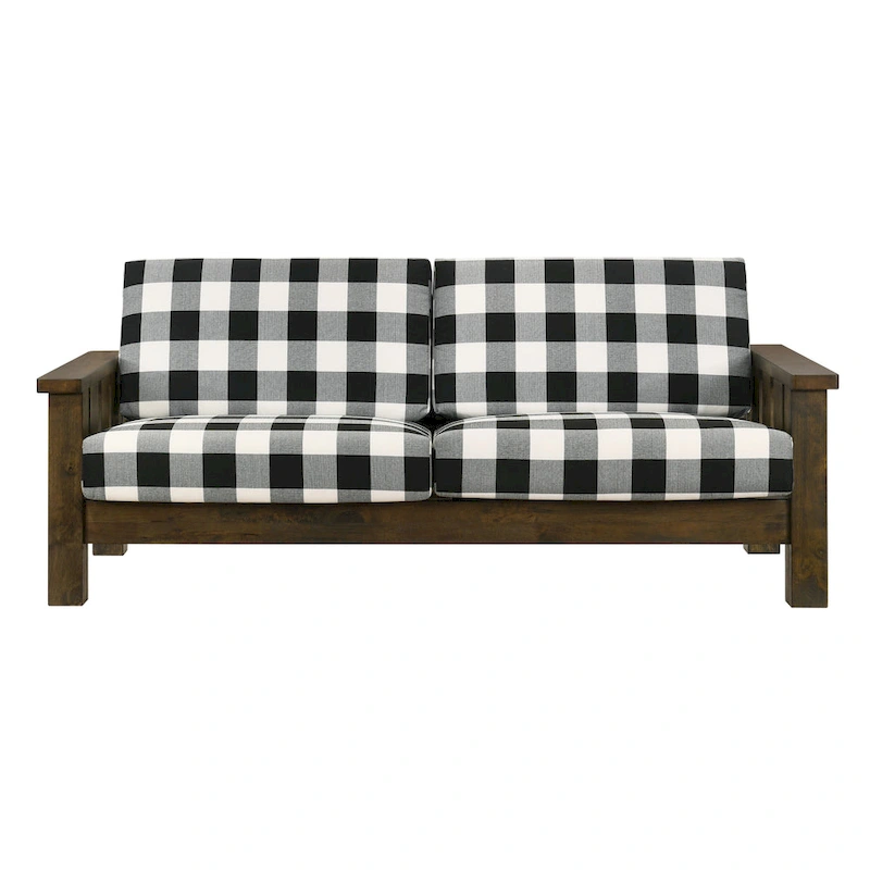 Jimo Rustic Oak and Linen Fabric 2-Piece Sofa Set by Furniture of America