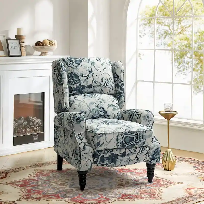Olympus Upholstered Classic Manual Wingback Recliner with Solid Wood Legs by HULALA HOME