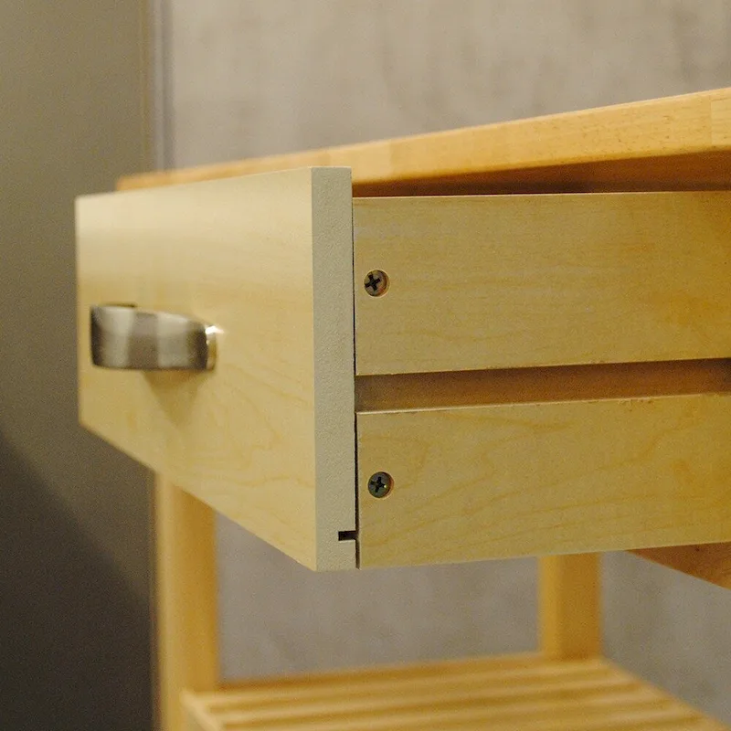 Simple Design Kitchen Island&Cart ,Double Display Shelves and 2 Drawer with Wood Top