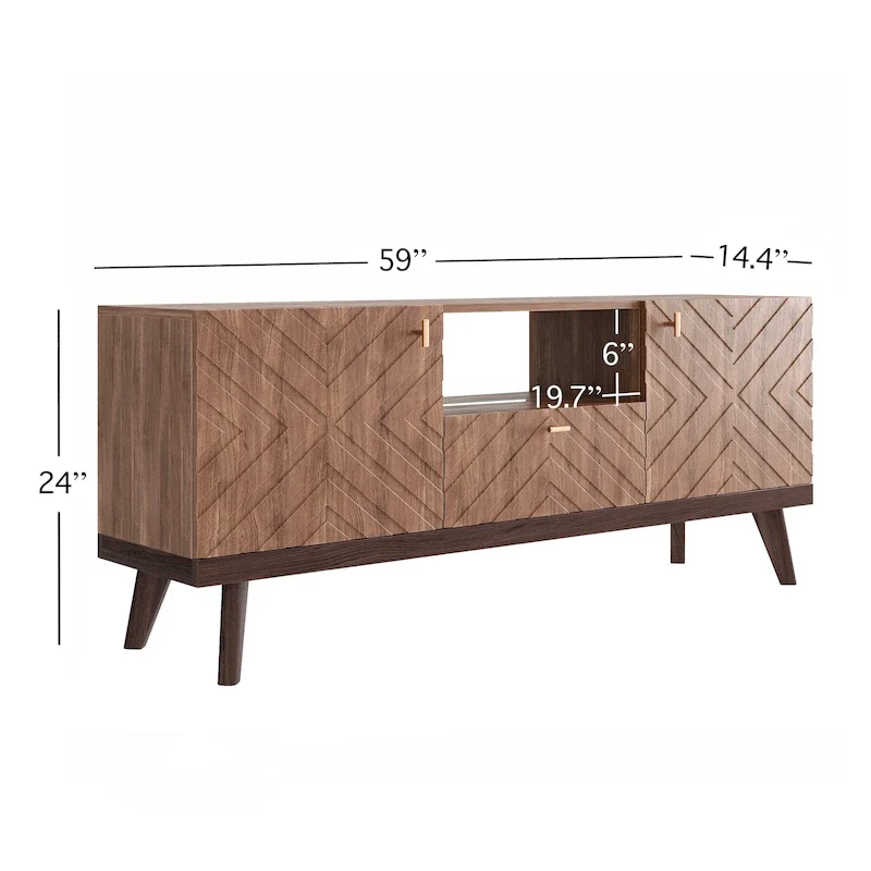 Mid-Century Modern TV Stand Console with Drawer, Beige, Fits TVs up to 65 in, Wood Legs