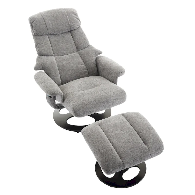 Heated Massage Armchair Chenille Fabric Seating Swivel Recliner Chair with Ottoman, Adjustable Backrest and Remote