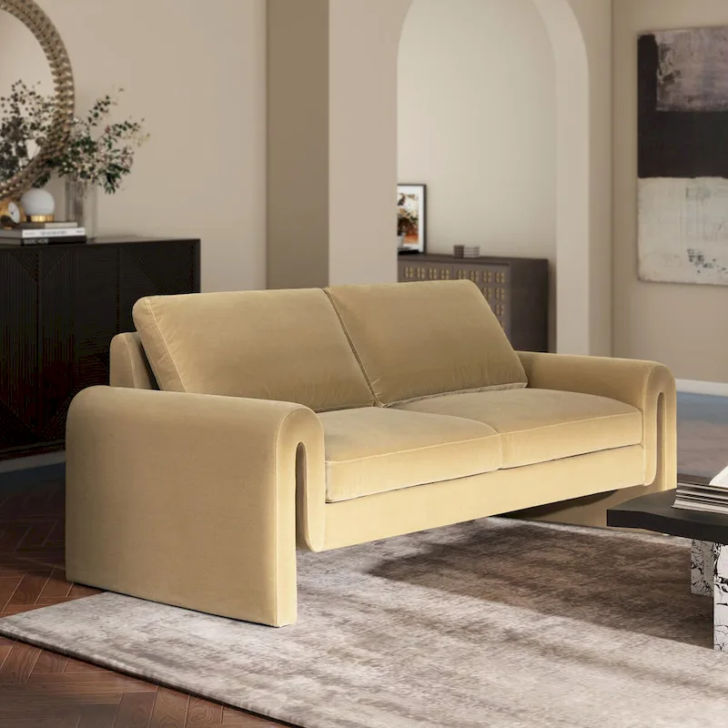 Mason 85 Velvet Pillow Back Curved Arm Sofa