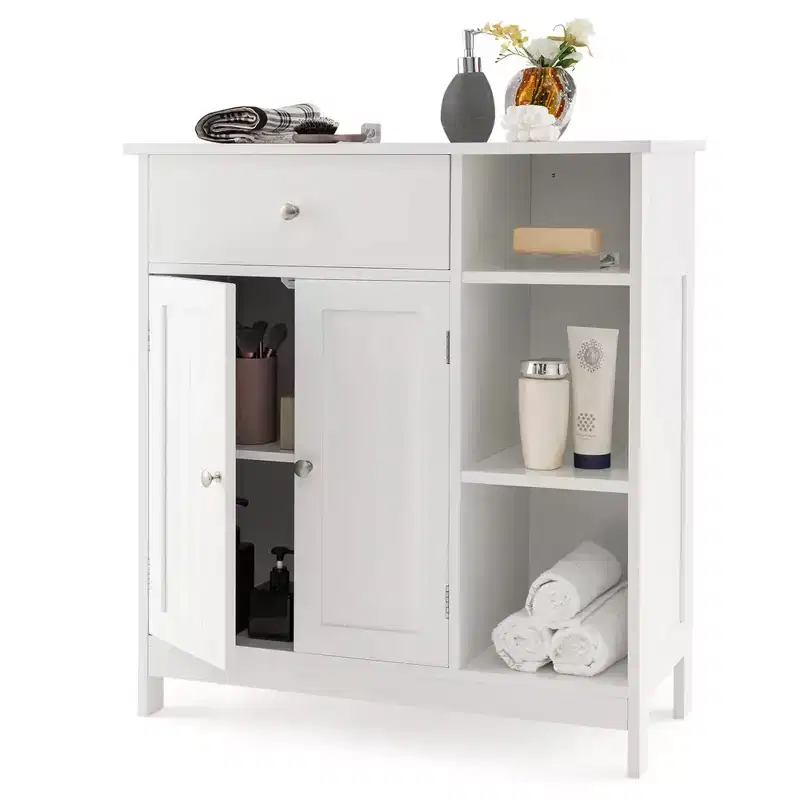 Costway Bathroom Floor Cabinet Freestanding Kitchen Cupboard Storage Organizer with Drawer