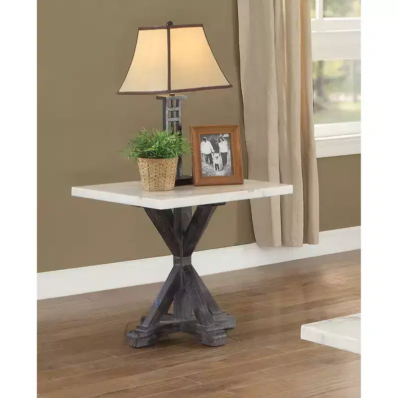 End Table Marble White/Espresso Brown