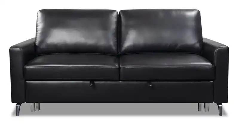 Wilson 77.5 Leather-Look Fabric Sleeper Sofa with Drop-Down Back Cushions and Metal Legs