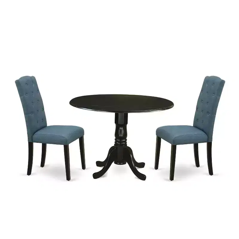 HomeStock 3-Pc Black Finish Solid Wood Top - Round Dining Room Set with Dropleaf - Seats 4