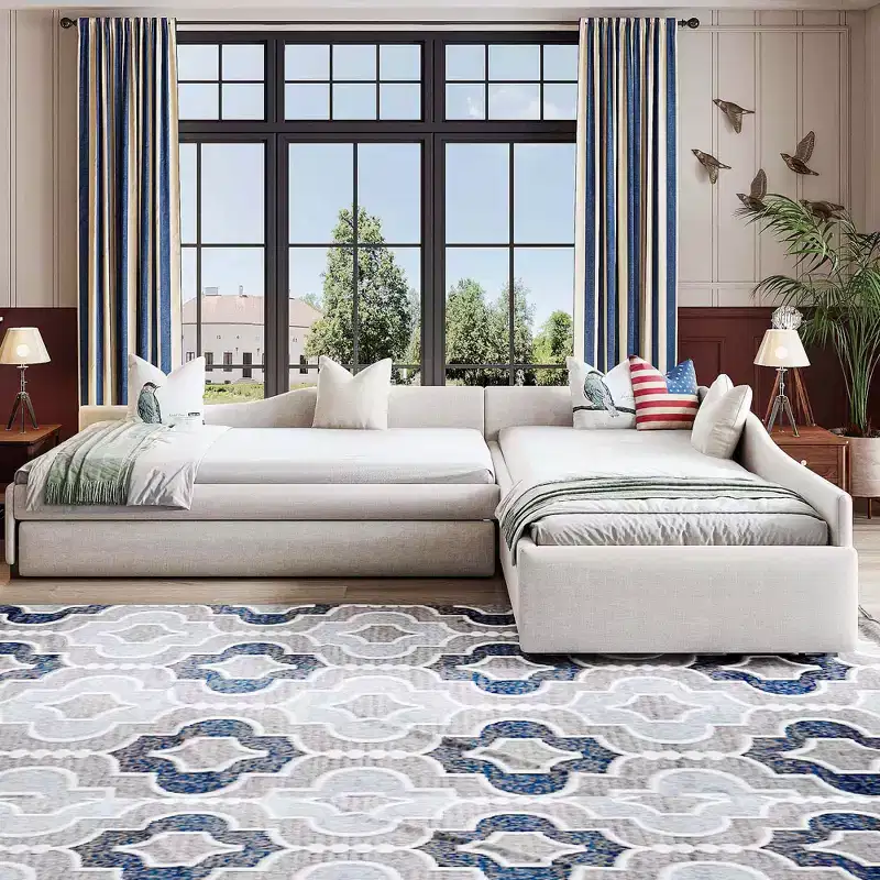 Whisen Upholstered Double Twin Size Daybed with Trundle and Drawer
