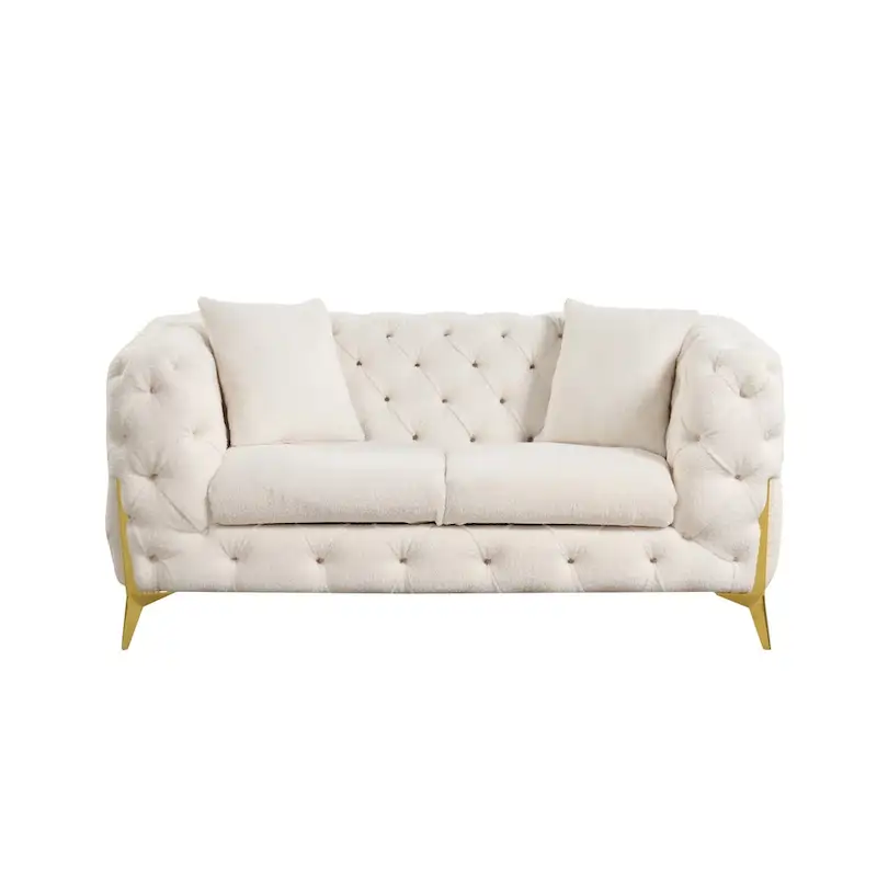 3 Pieces Mid-century Modern Buckle Fabric Living Room Sofa Set Sectional
