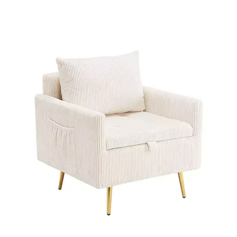 Cozy Corduroy Single Seat Sofa with Lift-Up Storage & Side Pocket