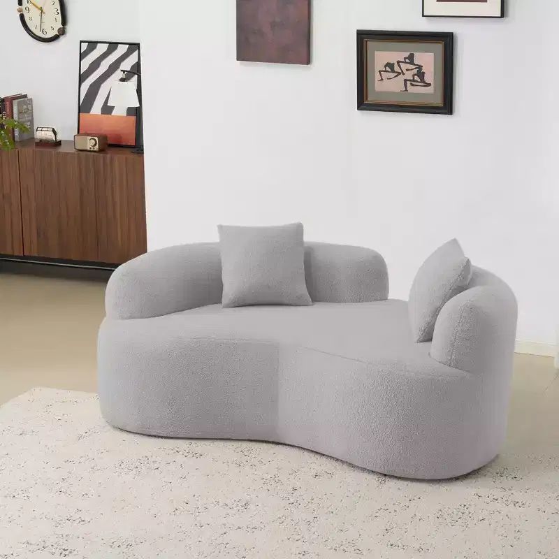 66.93Modern Upholstered Teddy Velvet Curved Loveseat Sofa for Small Spaces & Apartments, No Assembly Required