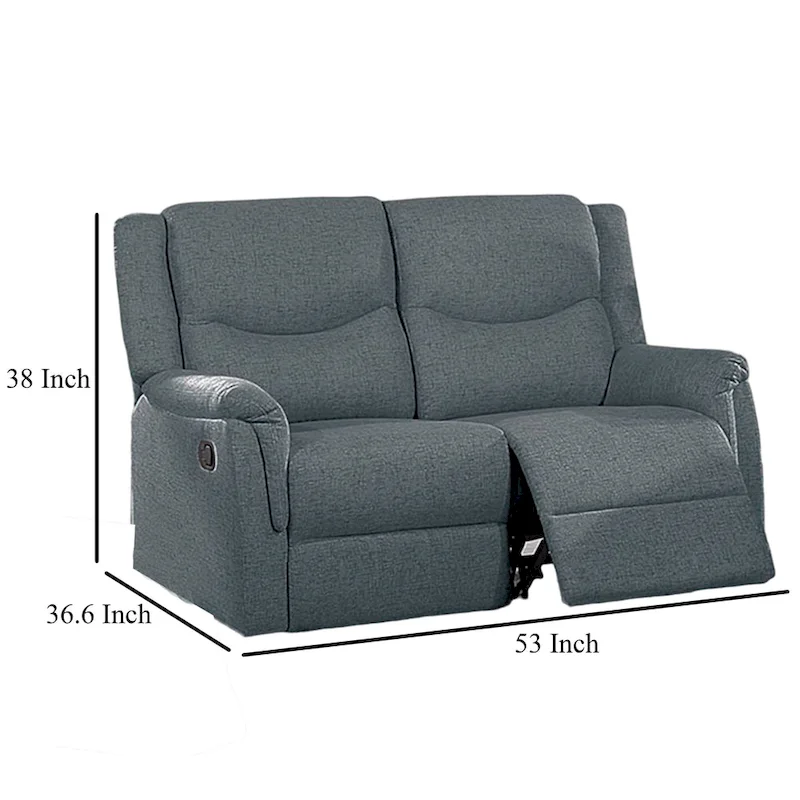 Ammy Manual Recliner Loveseat, 53in Solid Wood, Dark Gray Faux Burlap
